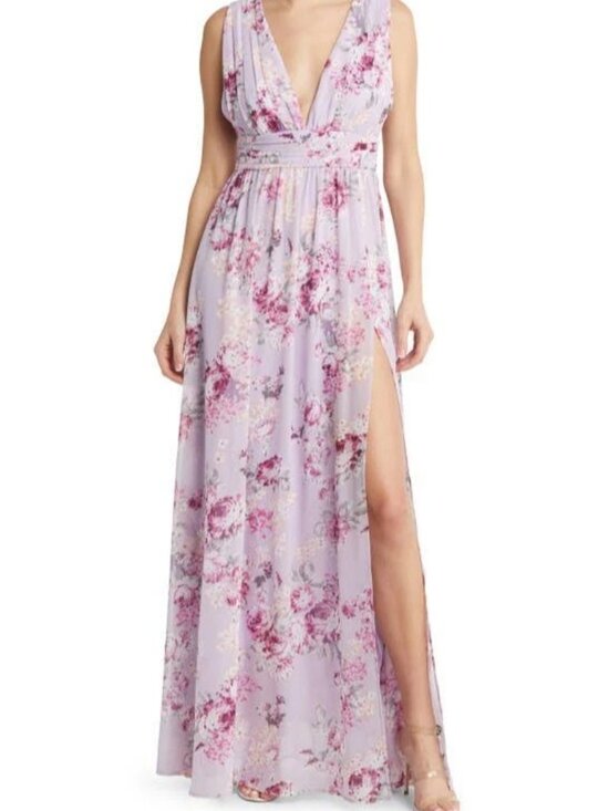 Lulus Dresses & Skirts - Lulu's Lavender Blush Floral Maxi Dress with Pink Rose Print